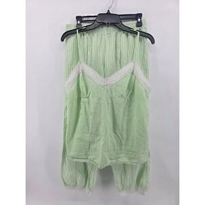 Tommy Hilfiger Vintage Green Stripe Lace Trim Pajama Set Cami Capri Medium
